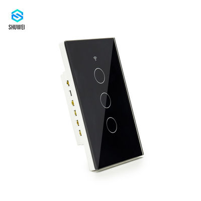 OEM 110V American Black Touch 3 Gang 3 Way Smart Switch Voice Control TuyaAPP Alexa Google Home